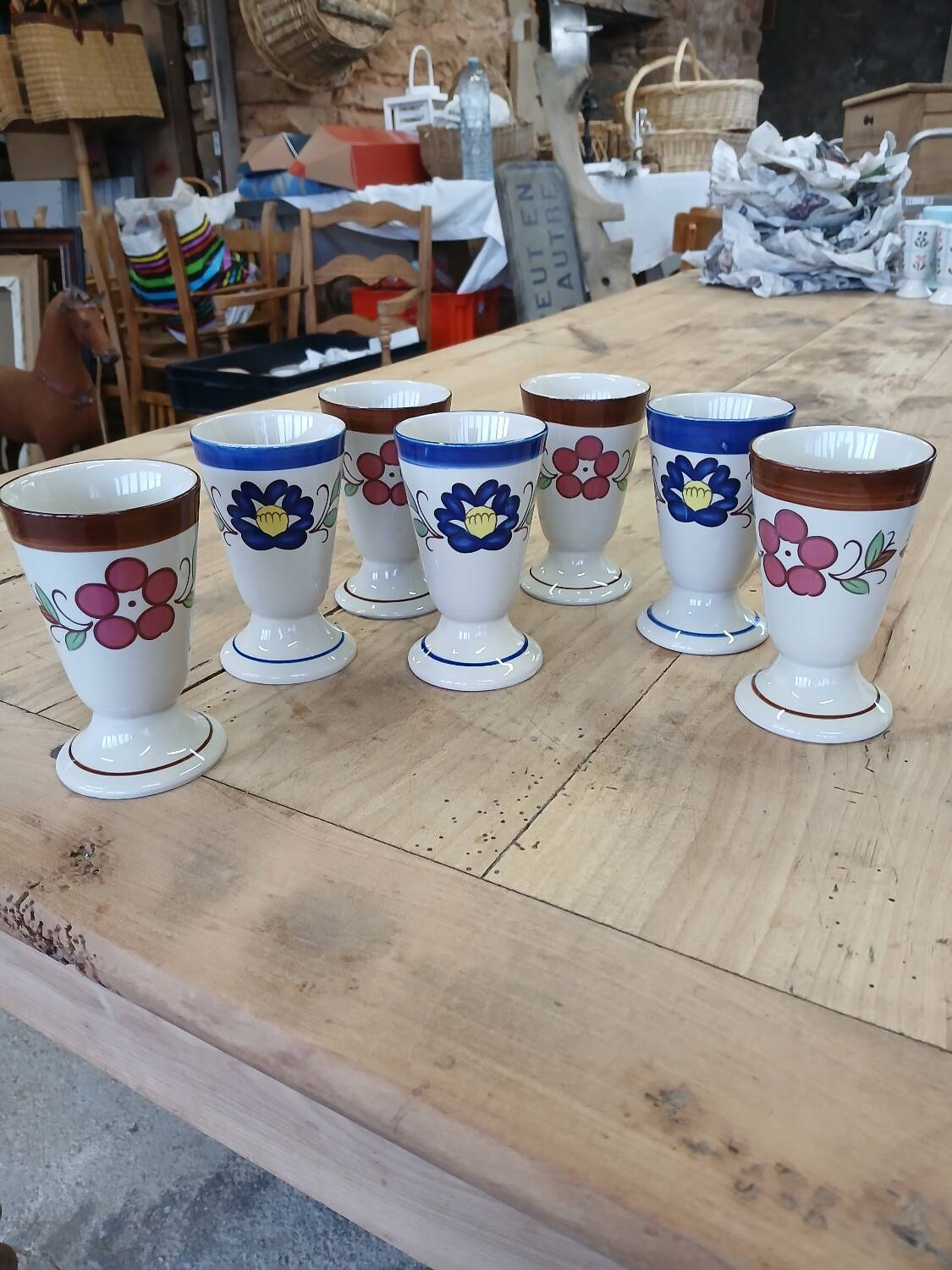 7 old glazed stoneware mazagrans