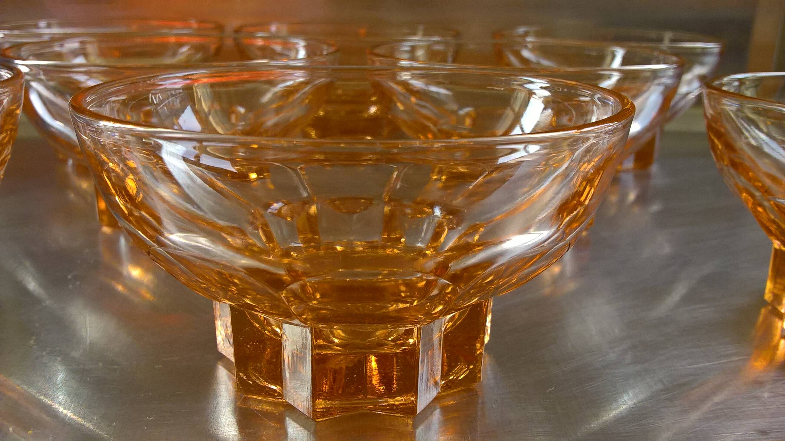 8 vintage pink molded glass bowls from the 40s and 50s