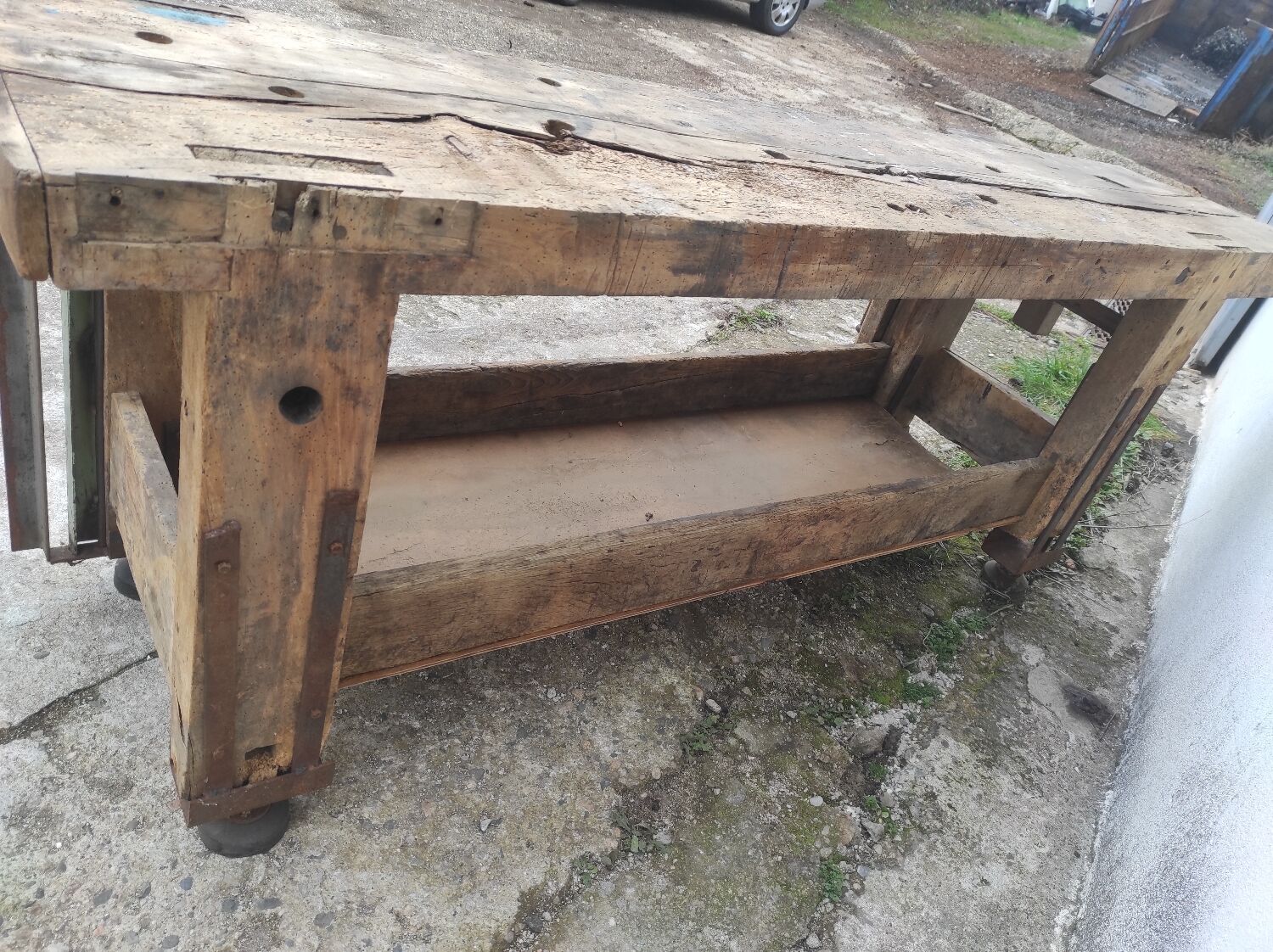 Old carpenter's workbench 2m40 in beech