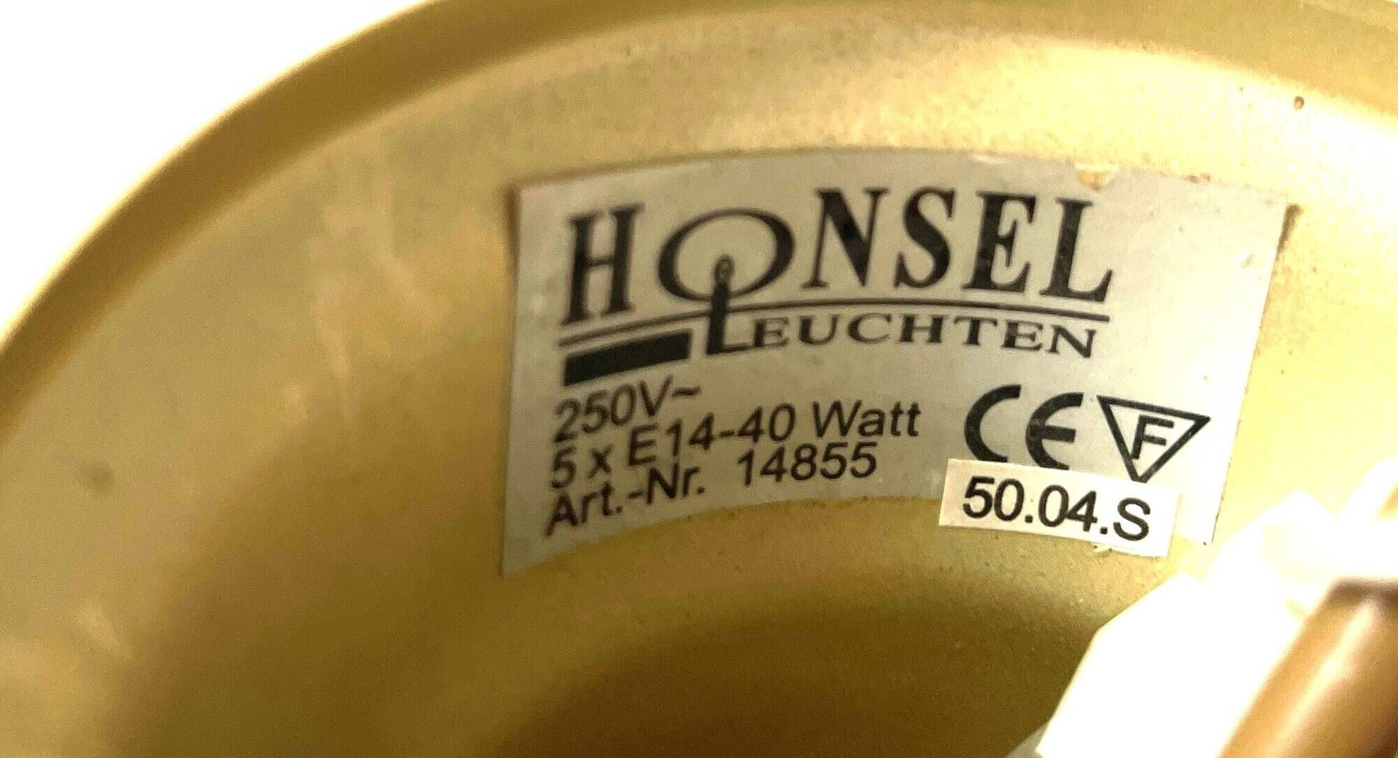Mid Century Suspension, 5 globes in brass and opal glass, Honsel Leuchten