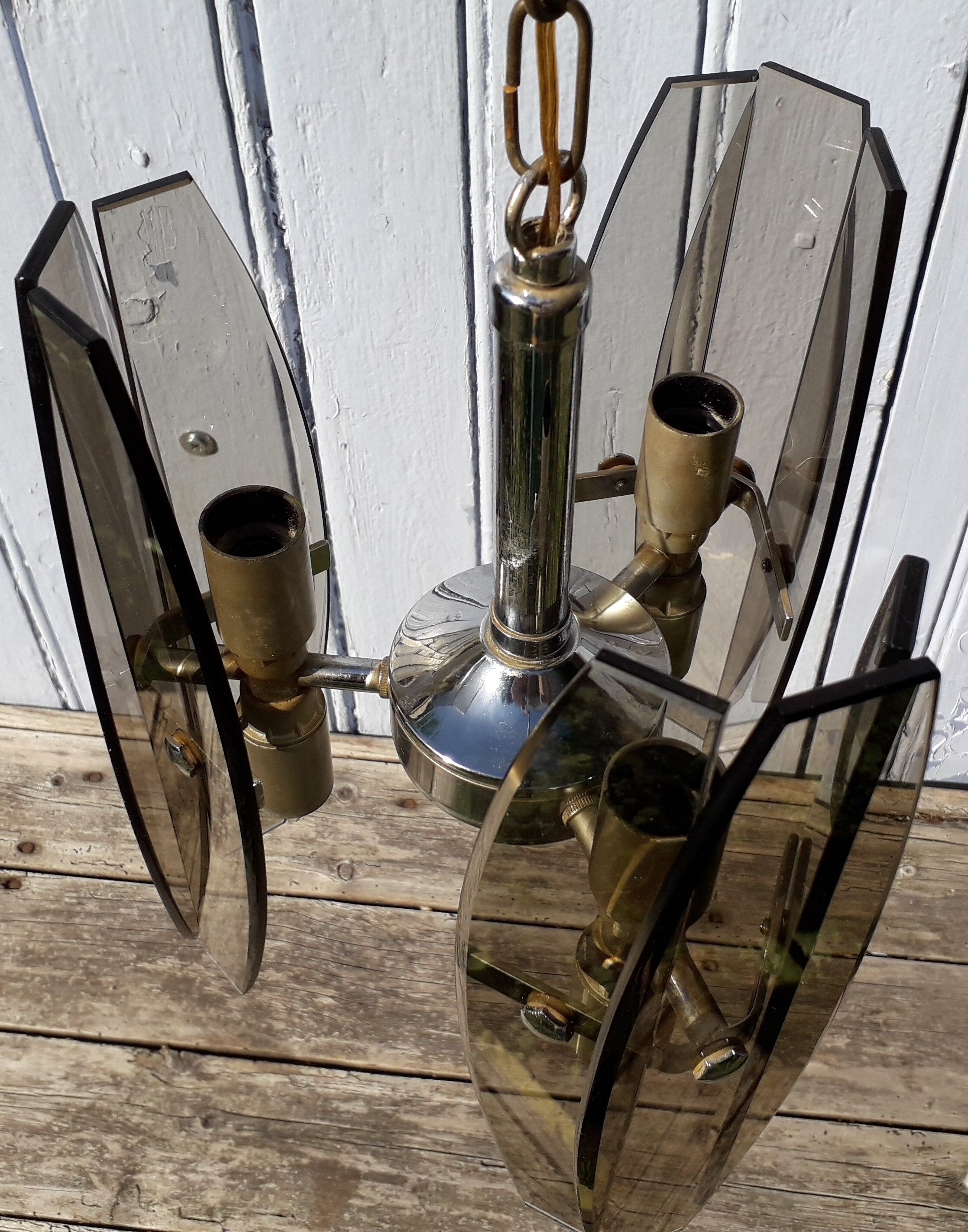 70s smoked glass chandelier