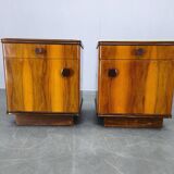 Pair of Mid-Century Walnut Nightstands with Glass Tops, 1950s