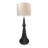 Brutalist ceramic floor lamp with bouclé shade, Dutch 1960s