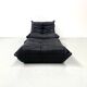 Set of French Togo lounge chair and ottoman in black leather attributed to Michel Ducaroy for Ligne Roset, 1970s