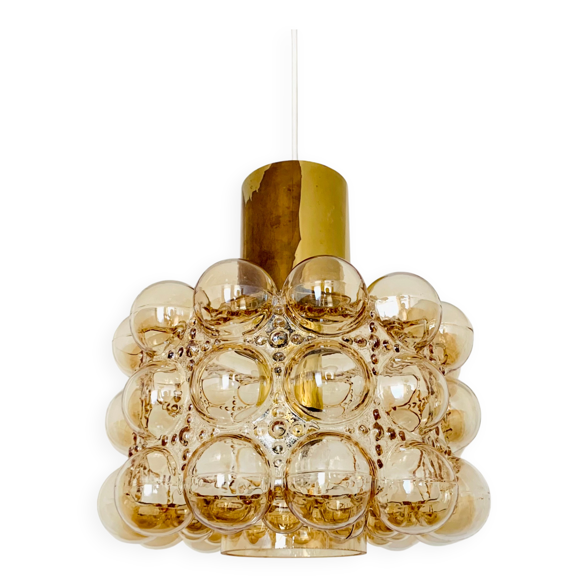 1 of 2 Large Bubble Glass Pendant Lamps by Helena Tynell for Glashütte Limb