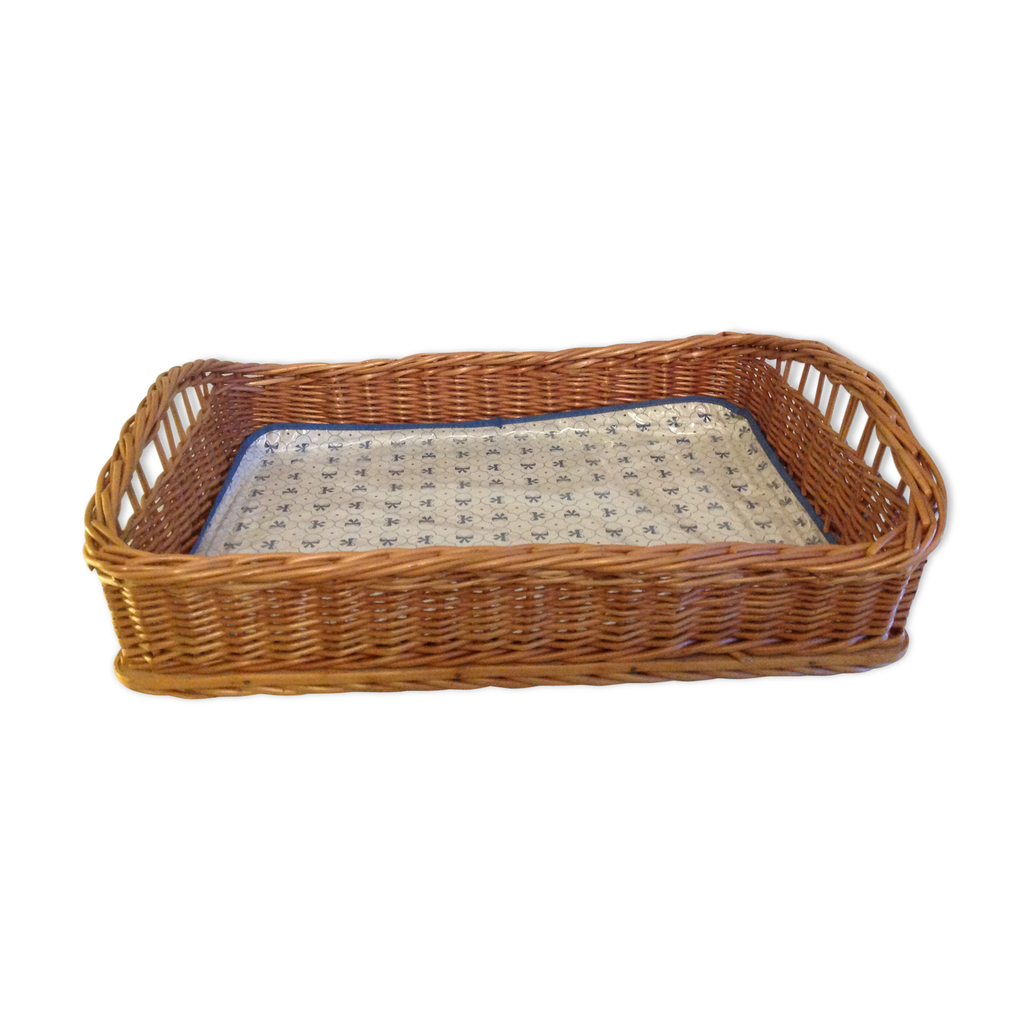 Plateau  rectangulaire en osier vintage années 60-70