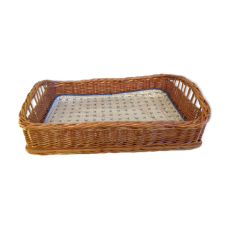 Rectangular wicker tray, vintage 60-70s