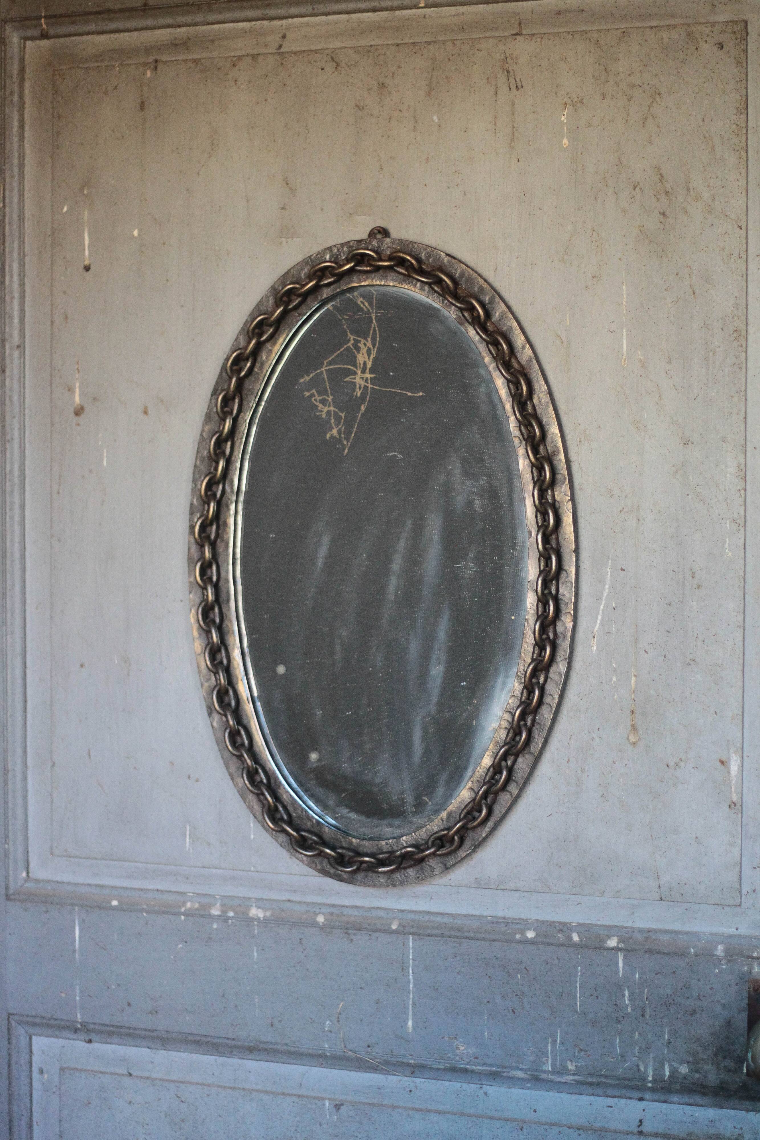 Vintage mirror, wall mirror, oval mirror, wrought iron mirror, brutalist