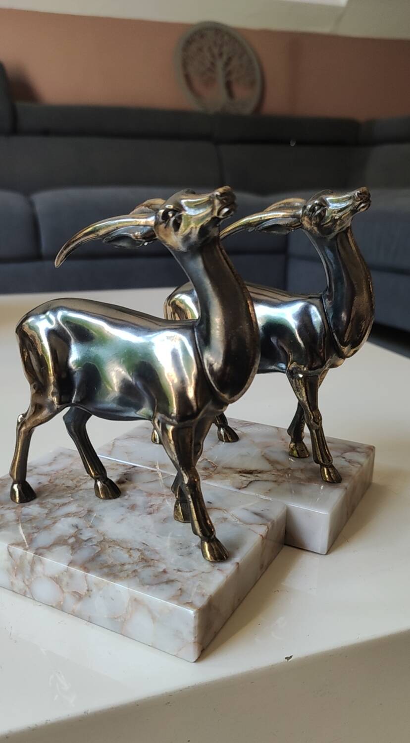 Art Deco Bookends Pair / Antelopes / Regule / Marble