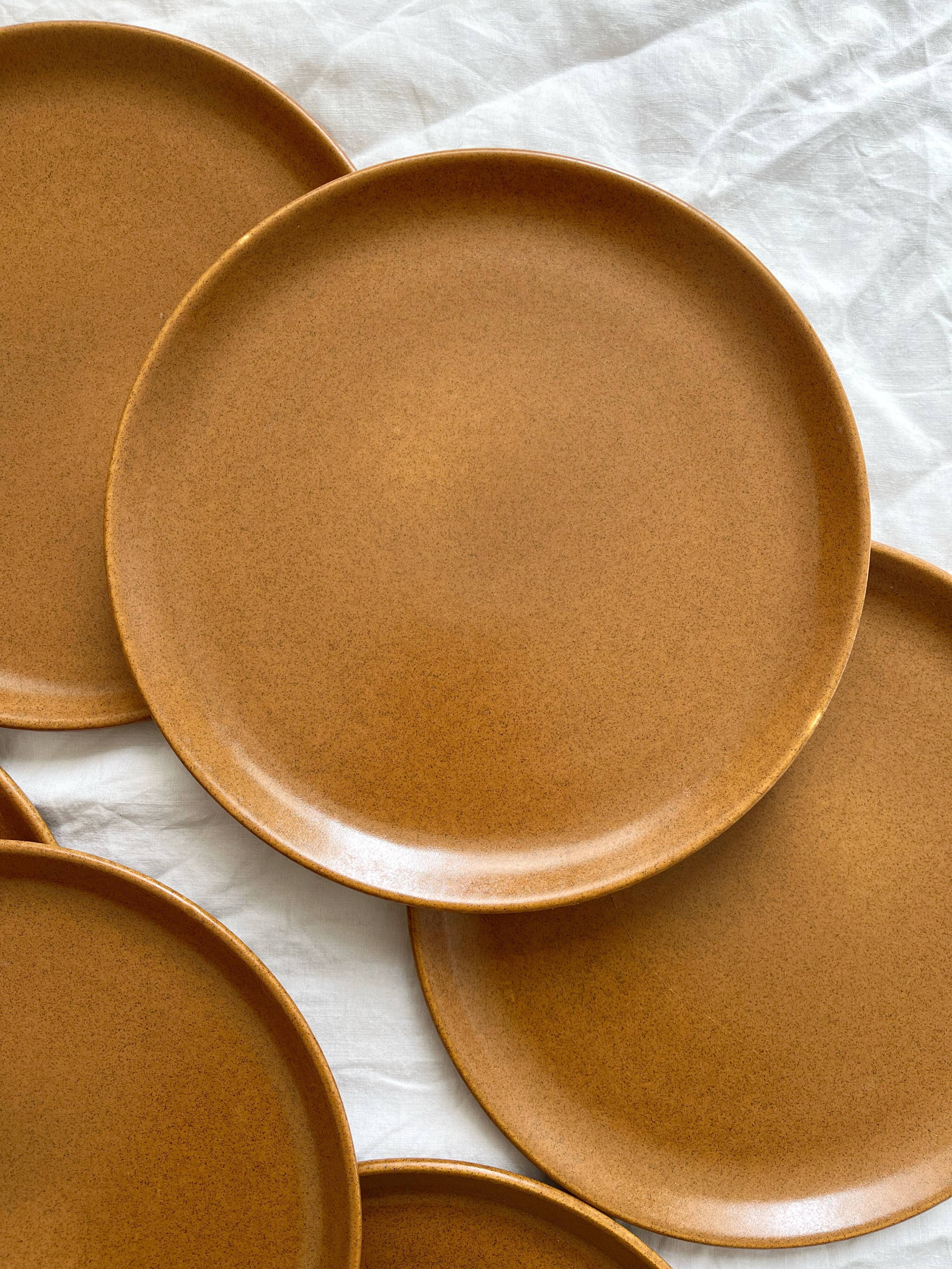 6 vintage stoneware dinner plates