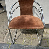6 chaises design vintage chrome et daim