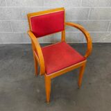 Small red bridge chair with armrests