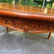 Table à manger Louis XV extensible ovale en bois massif marqueterie 270cm