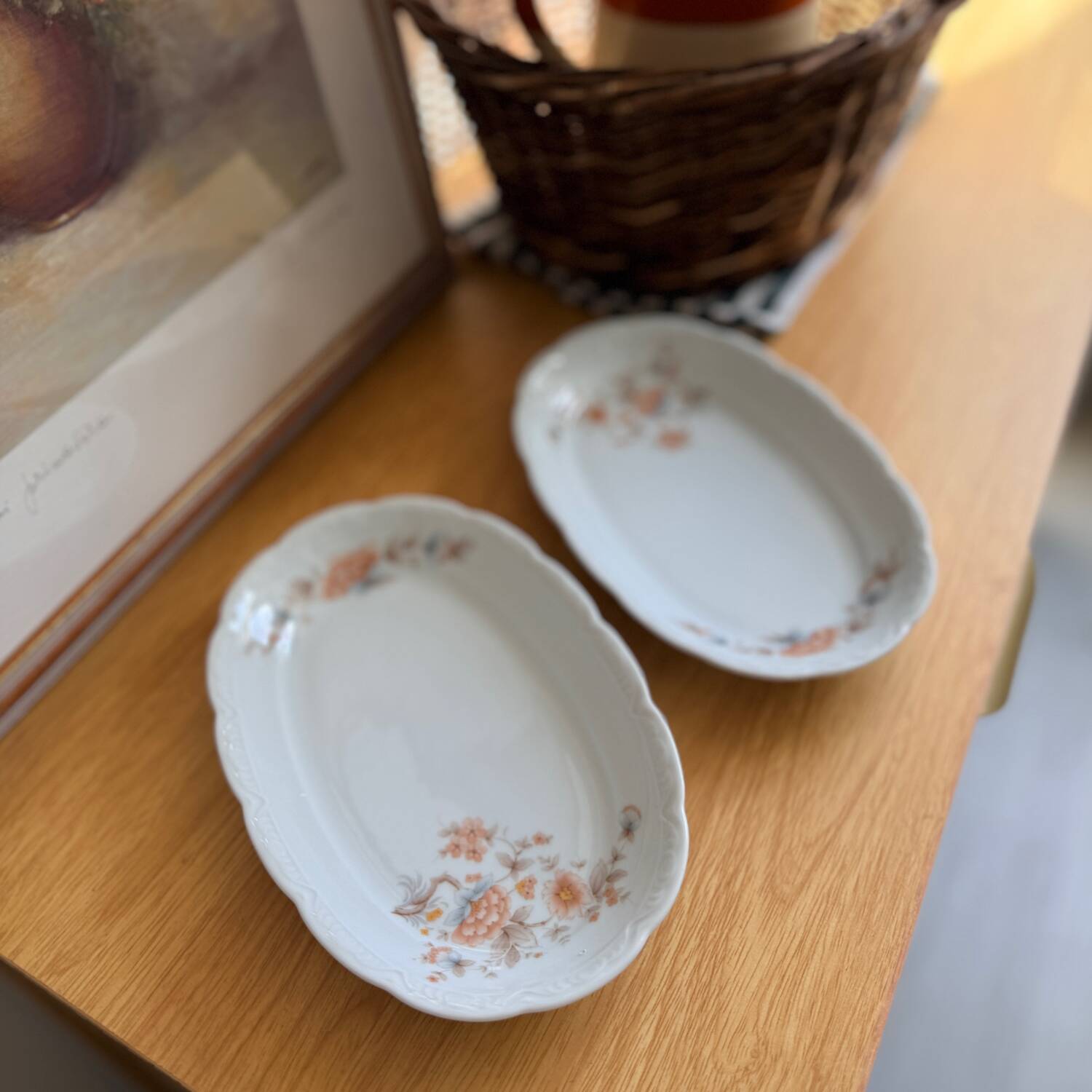 Set of 2 vintage oval serving dishes – Floral decoration – Mitterteich
