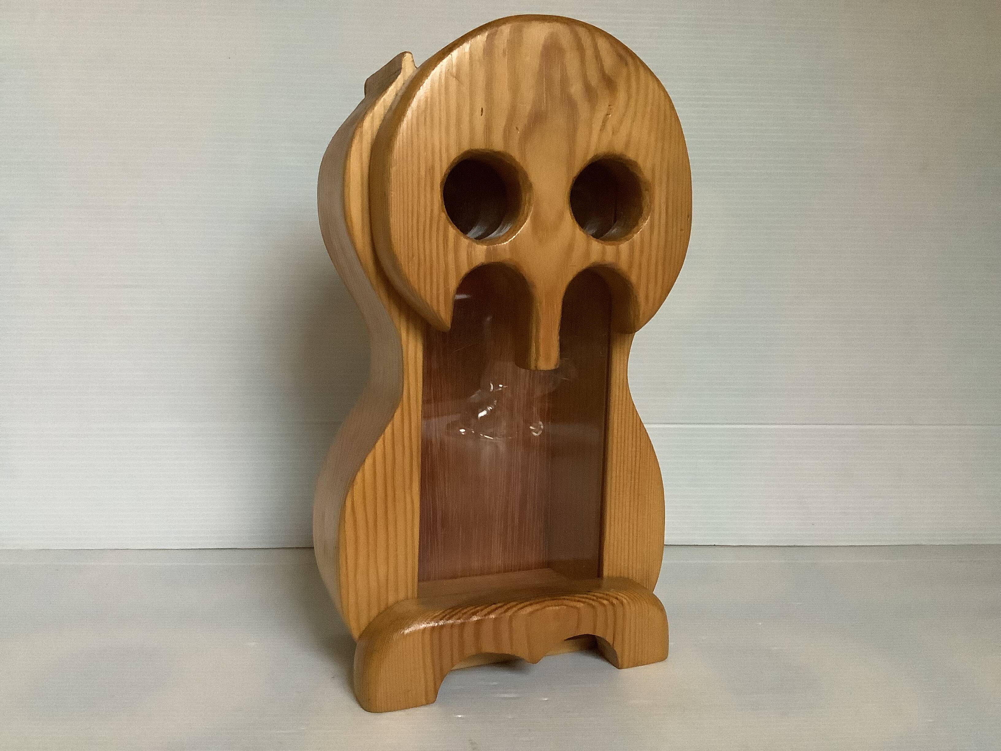 Owl piggy bank made of Scandinavian wood and plexiglass