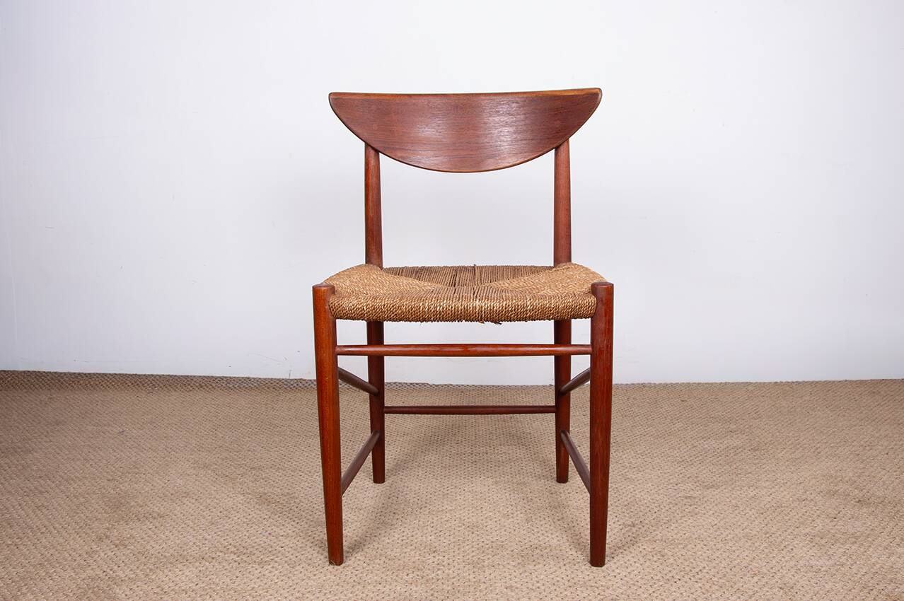 6 Danish chairs in teak and sea rush, model 316 by Peter Hvidt 1960.
