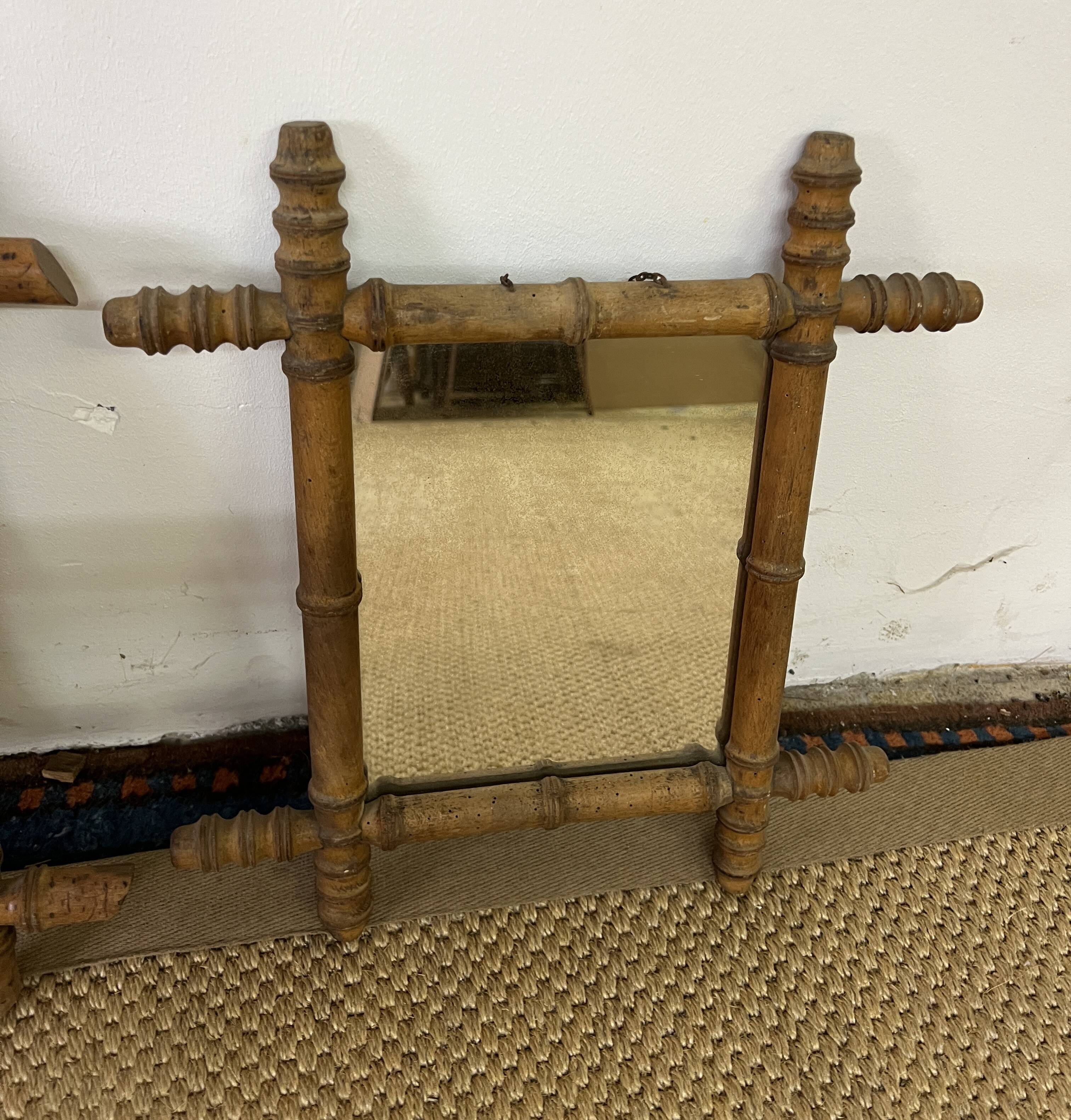 Suite of three antique mirrors in bamboo and rattan