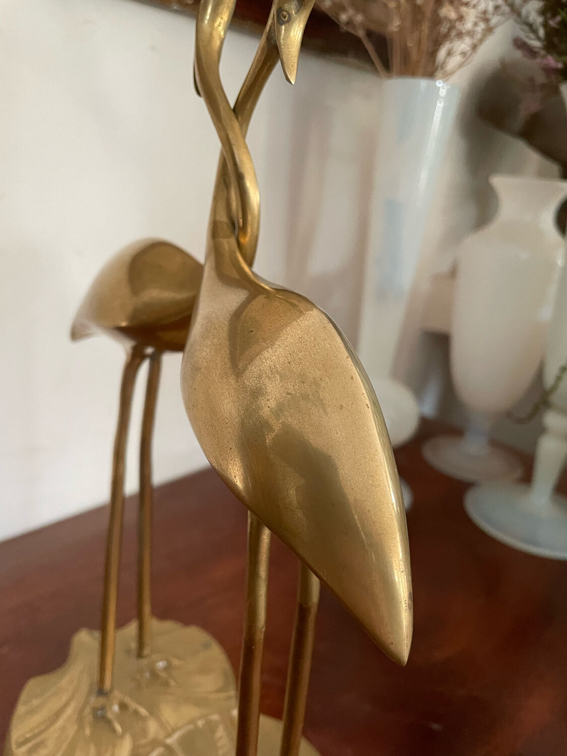Pair brass birds 31 cm