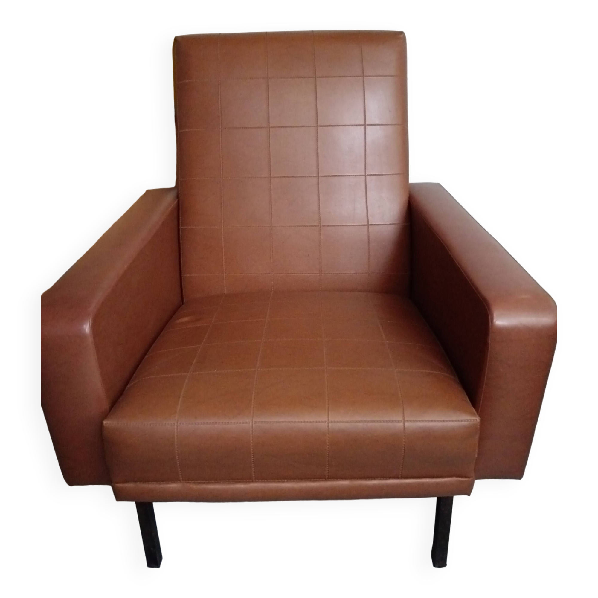 Fauteuil en skaï marron