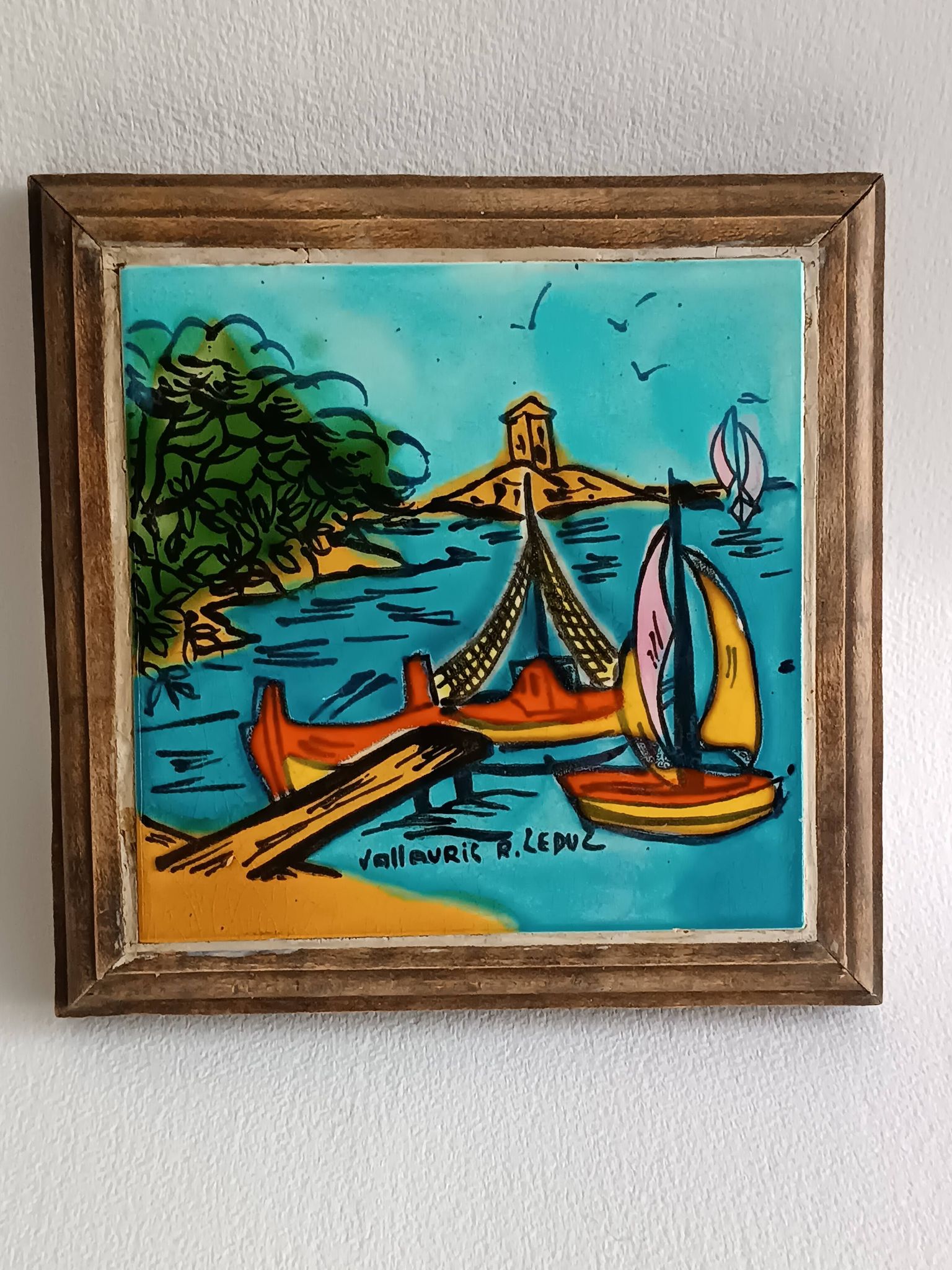 Ceramic trivet by Raymonde Leduc, Vallauris, 1960