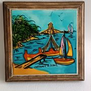 Ceramic trivet by Raymonde Leduc, Vallauris, 1960