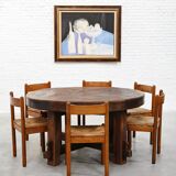 Rustic Brutalist Wooden Dining Table, France 1920s