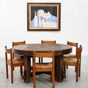 Rustic Brutalist Wooden Dining Table, France 1920s
