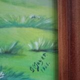 Mountain landscape painting and cows