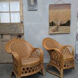 Pair of caned armchairs