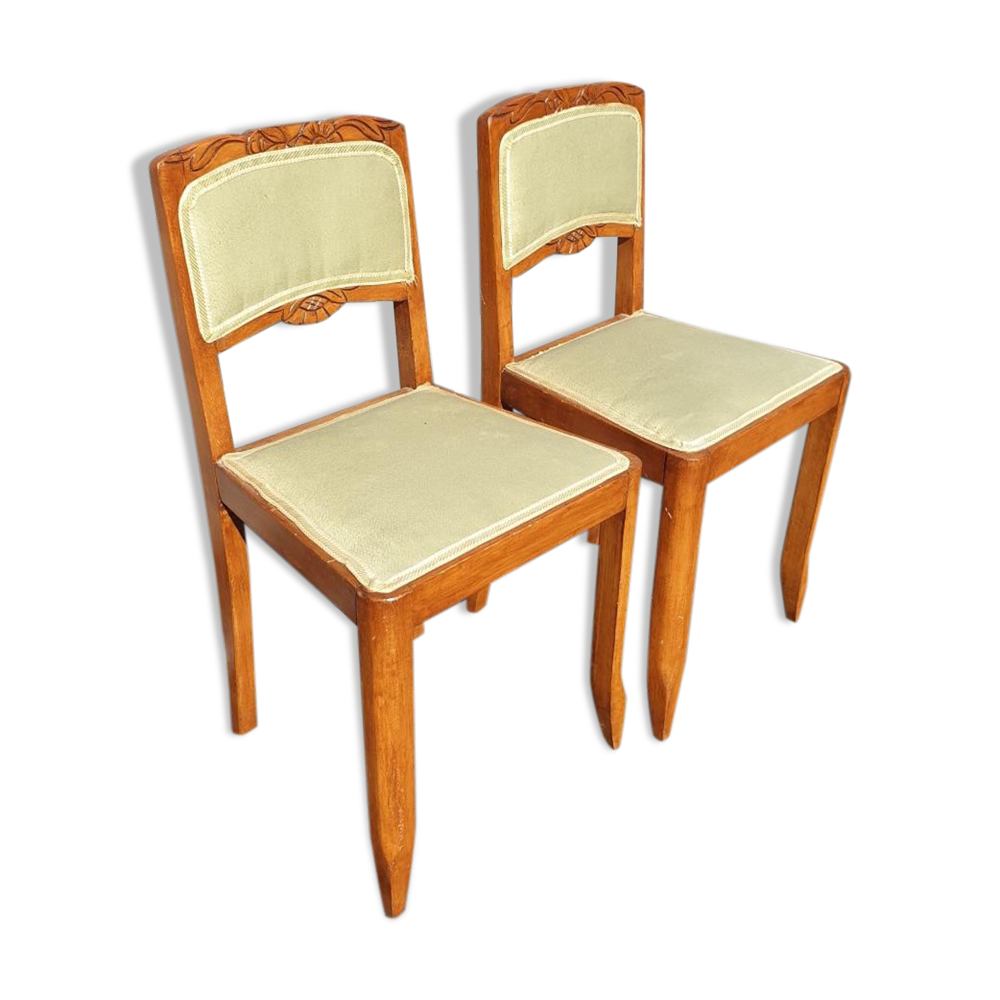 Pair of chairs Art Deco apple green fabric