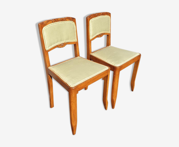 Paire chaises Art Déco tissu vert pomme
