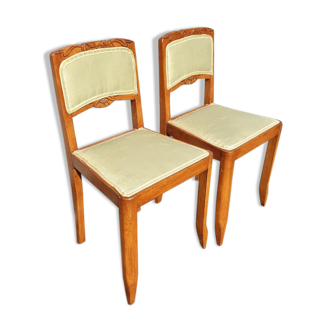 Pair of chairs Art Deco apple green fabric