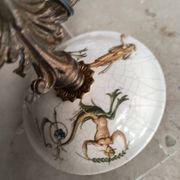 Lustre bronze, cuivre et faïence style gien