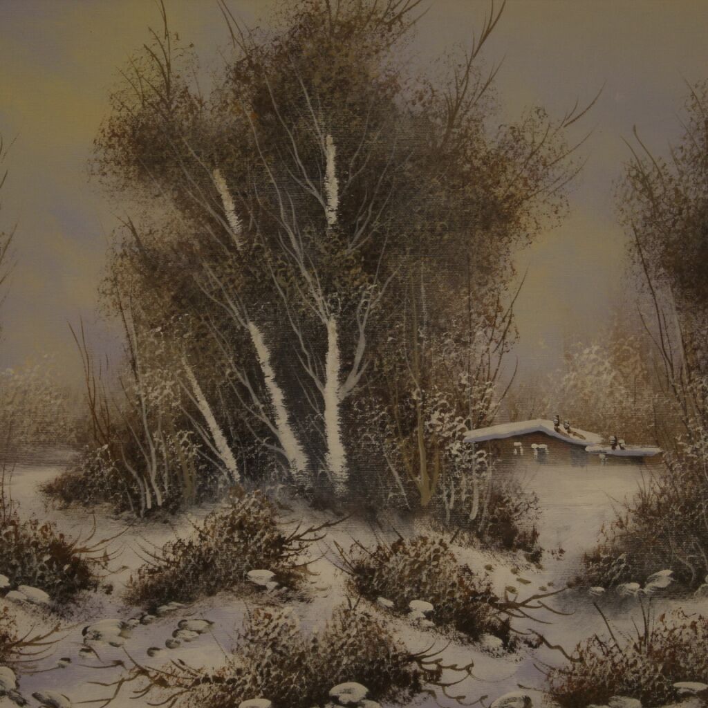 Italian winter landscape painting oil on canvas