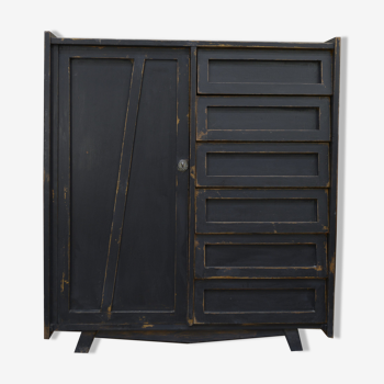 Furniture 1 door 6 drawers patinated black 1940
