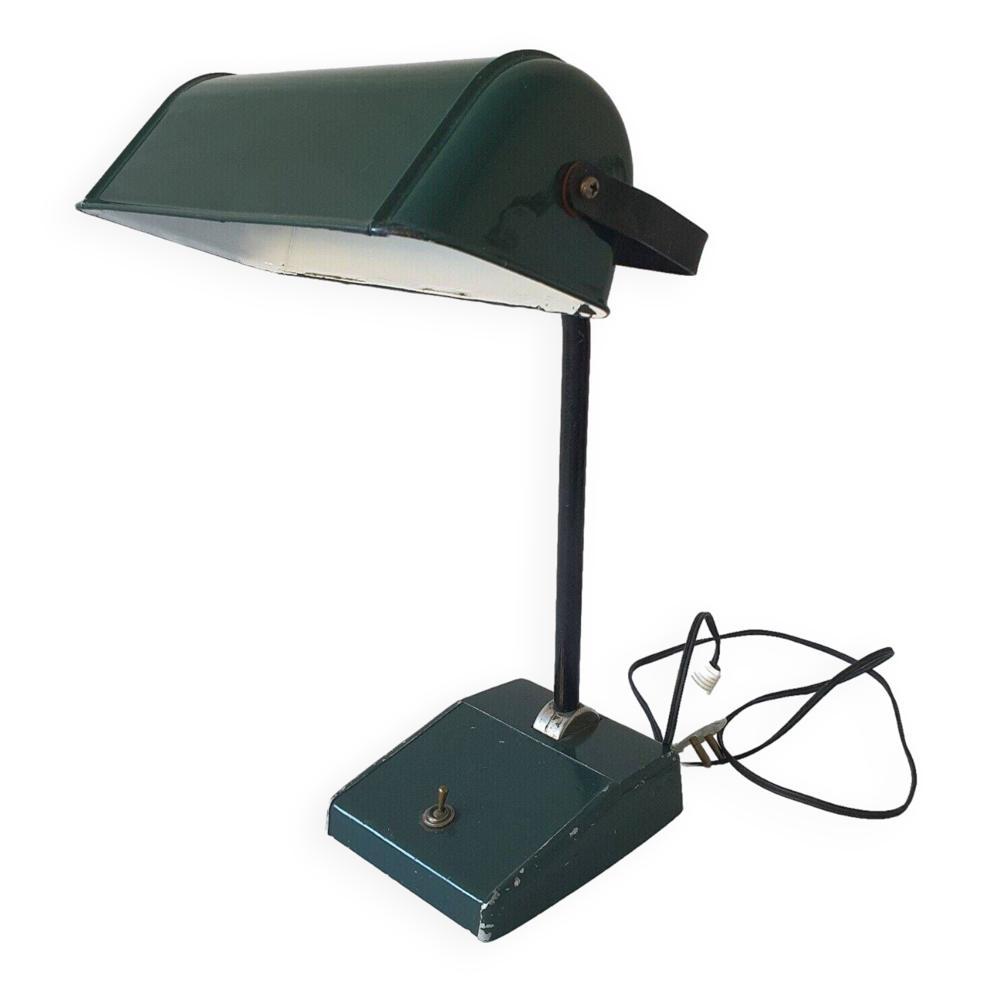 Old Vintage Functional Art Deco Green Enameled Industrial Desk Lamp