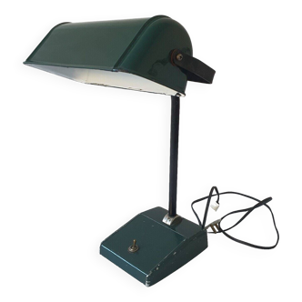 Old Vintage Functional Art Deco Green Enameled Industrial Desk Lamp