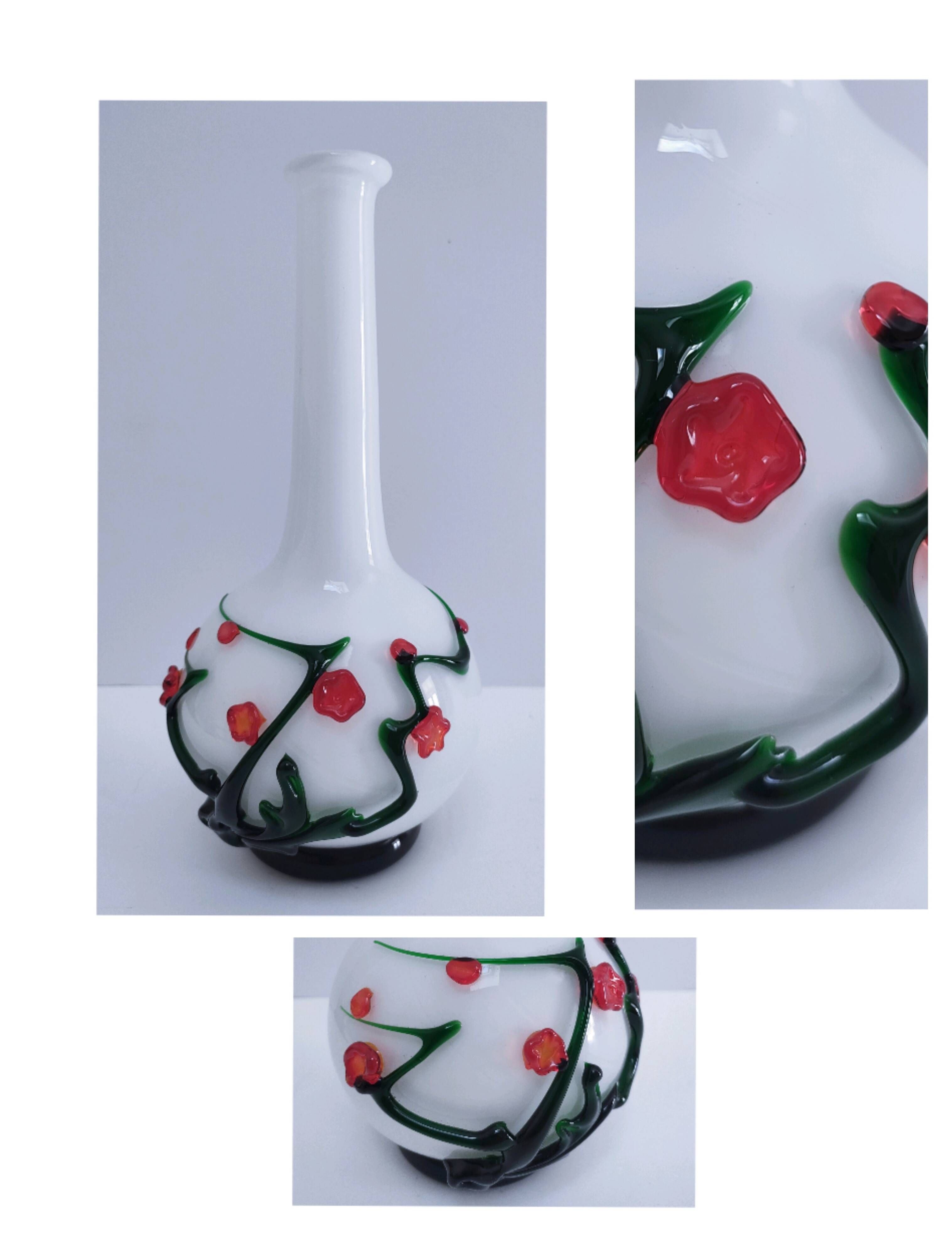 vase glass paste floral decoration Japonese style vintage