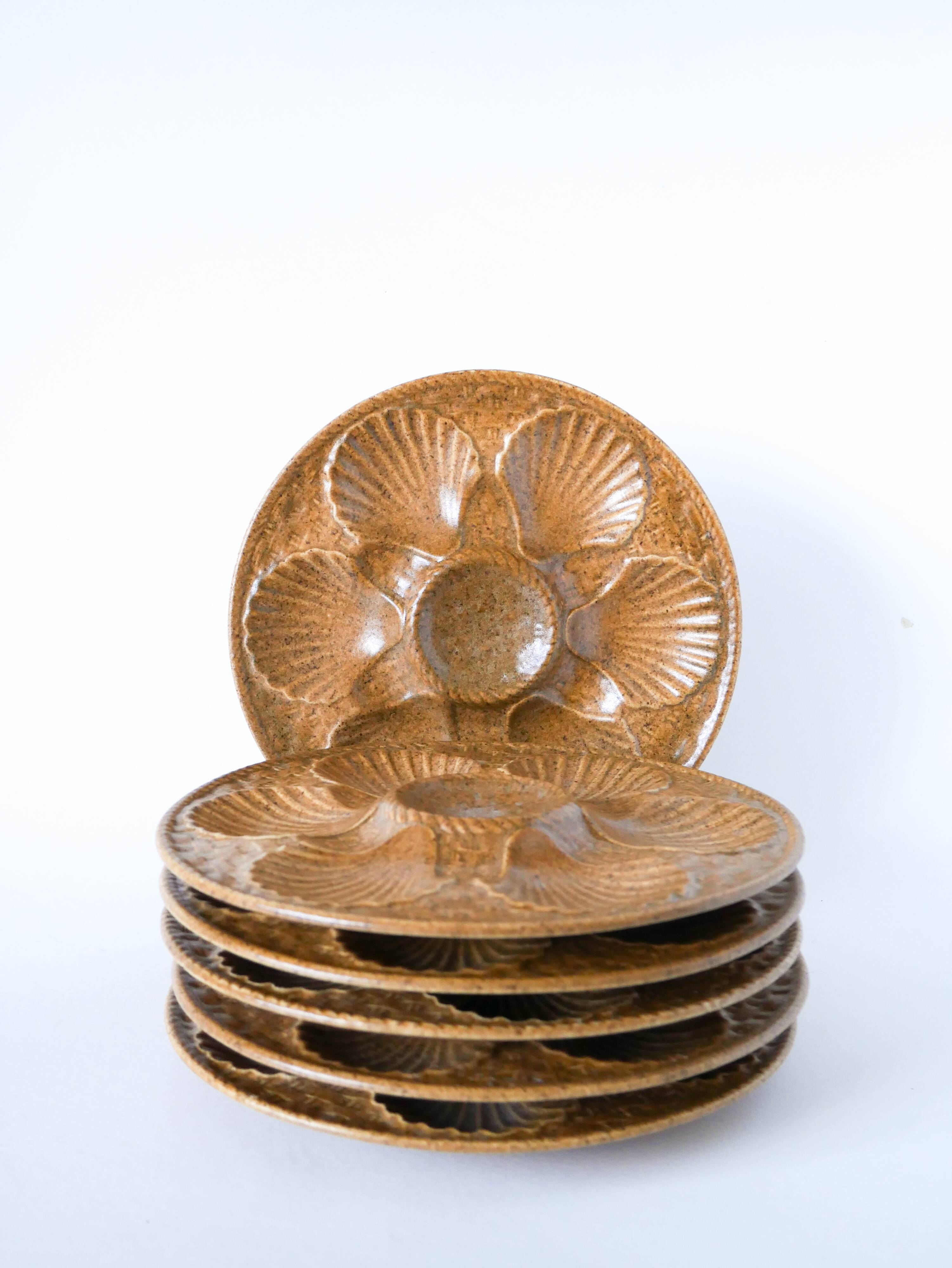 Set of 6 stoneware oyster plates, Beige & Brown, 1970