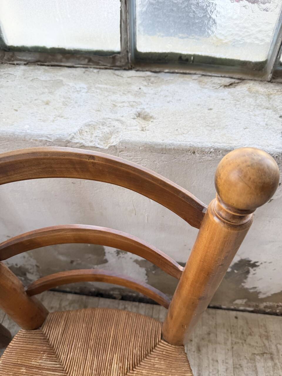 Set of 4 oak and straw chairs Dudouyt 1940