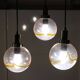 1970s teak, chrome metal and glass 3-globe pendant chandelier