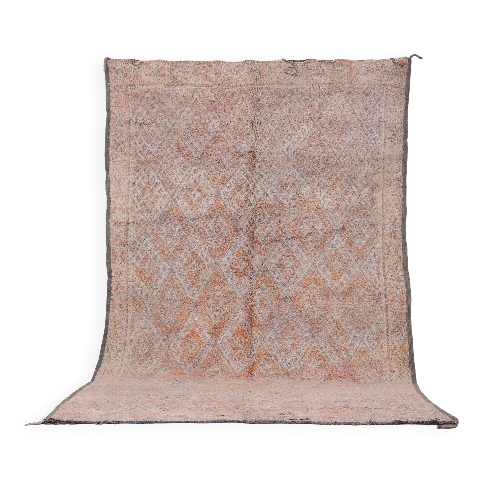 Tapis marocain vintage pâle 197 x 306 cm, tapis en laine berbère, tapis fait main boho