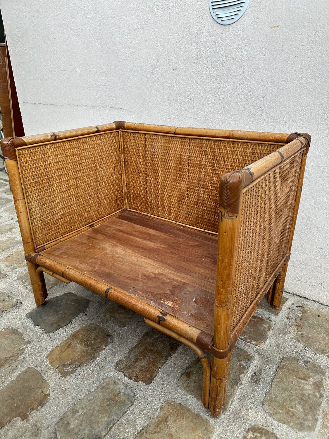 Fauteuil vintage en rotin et bambou