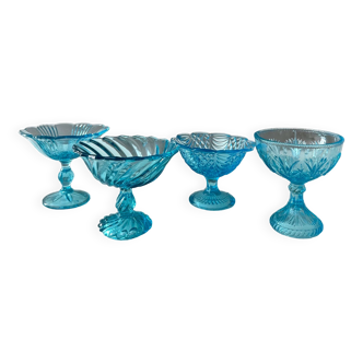 Collection Art Déco en Verre Pressé, Bols Portieux turquoise