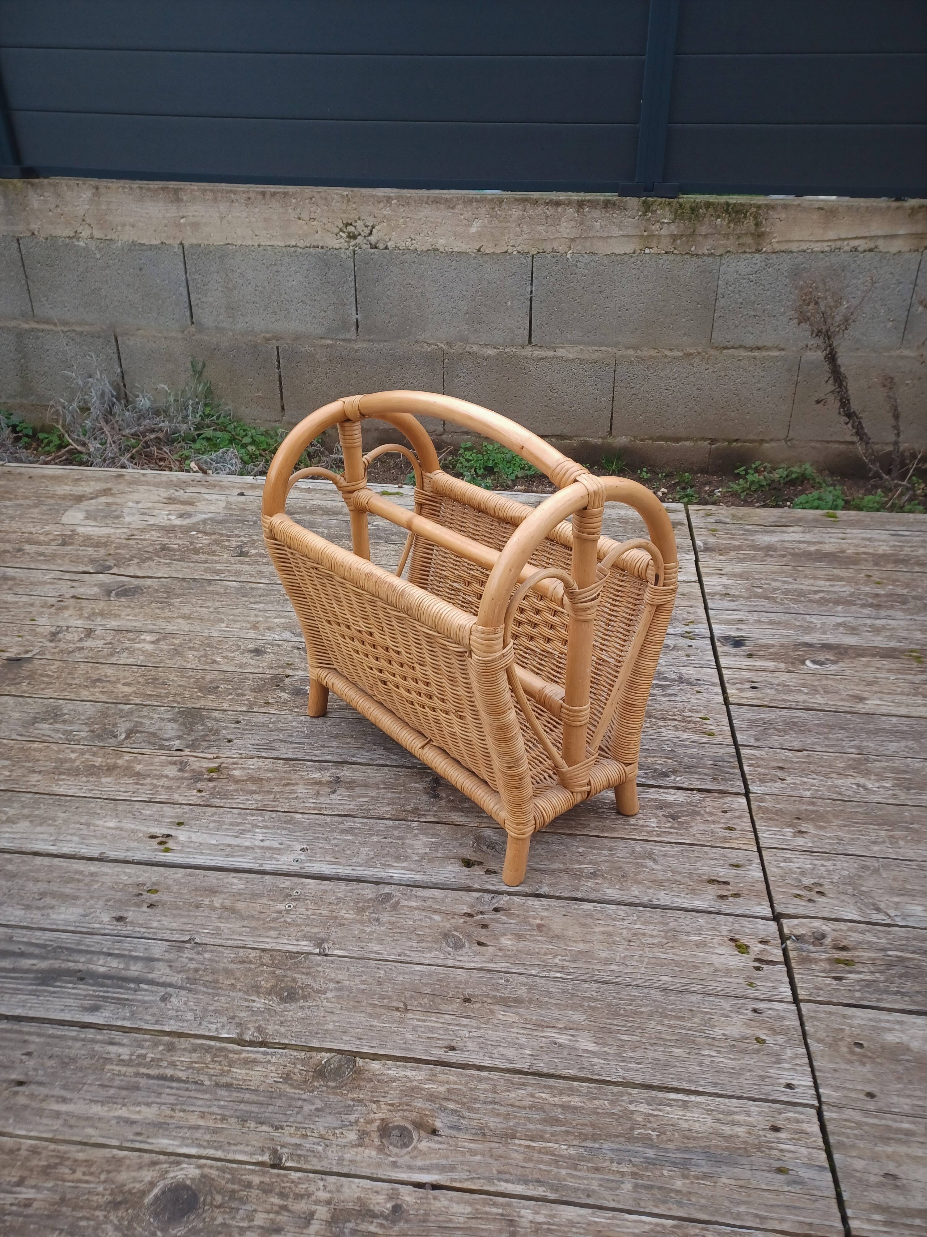 Vintage bamboo and rattan magazine rack -