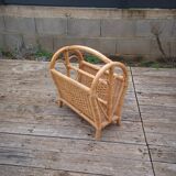 Vintage bamboo and rattan magazine rack -