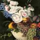 Large pastel signed Annie Faure, still life with flowers and fruits