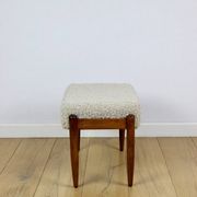 Edmund Homa stool, cream ivory beige boucle seat, long pile lamb