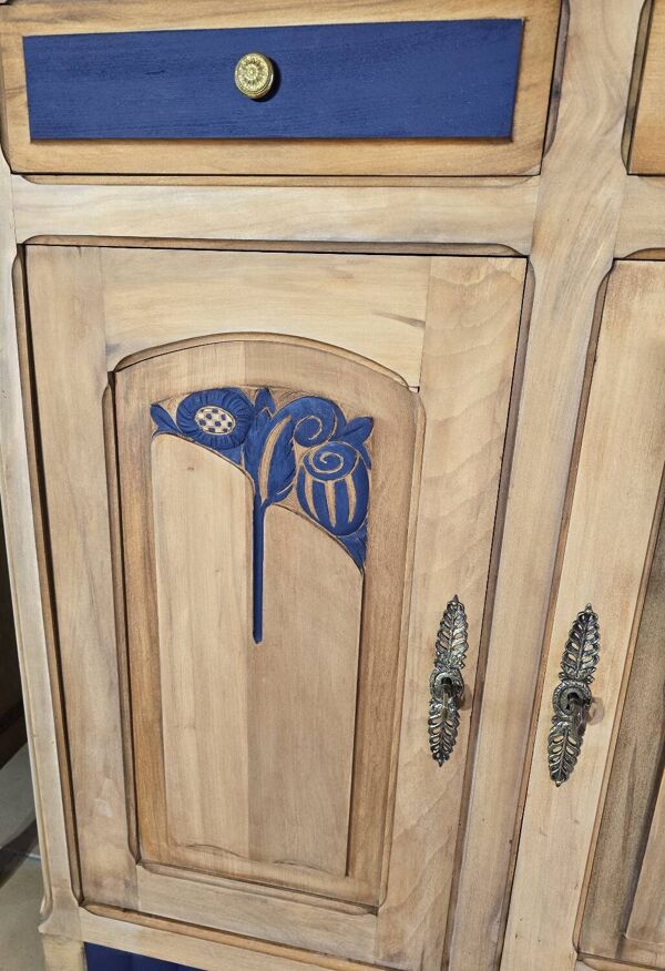 Buffet bas merisier massif Art nouveau tardif