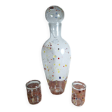 Carafe en verre de Murano avec deux verres – Millefiori multicolore soufflé à la main